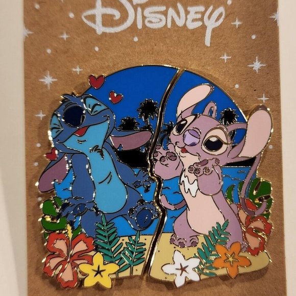 Disney Lilo & Stitch Angel & Stitch Beach Couples Kiss Hearts Pin Set of 2 NEW - Picture 12 of 12
